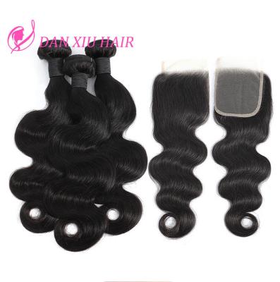 China Factory Price Straight Virgin Hair Seller, 3Bundle With Closure 100% Raw Unprocessed, Body Wave 4*4 Virgin Remy Indian Hair for sale