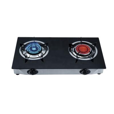 China Commercial Quantity Black Element Tempered Glass Gas Stove Cooktop 2 Burner Gas Cooker Top Power Surface Packing Ceramic Air for sale