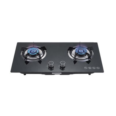 China Household Tempered Glass Top Double Burner Element Glass Gas Stove for sale