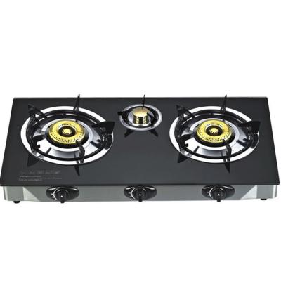 China Household Wholesale CAPABLE Indoor Portable Triple 3 Burner Gas Cookers Glass Stove for sale