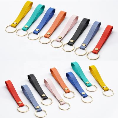 China Decorative Promotional Gifts DIY Crafts Sublimation Engraved Key Chains Car Key Chains Custom Logo Double Sided PU Leather Key Chain for sale