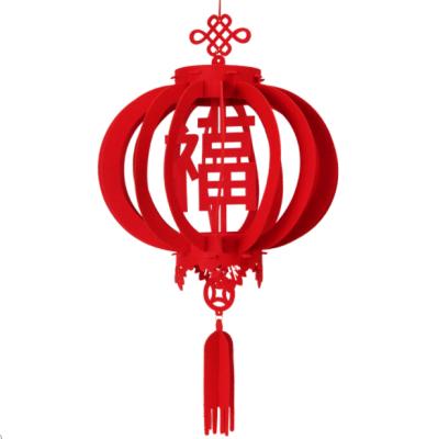 China Chinese New Year Felt 3D Chinese Red Lantern With Fu Character Lanterns Hanging Decoration for sale