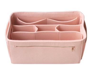 China Sustainable Pink Customized Detachable Compartments Felt Bag Organizer For Ladies for sale