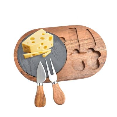 China Sustainable promotional natural acacia cheese cutting board with a round black slate stone board for sale