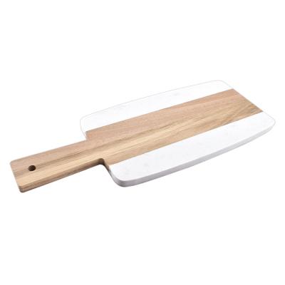 China Sustainable Professional Thick Acacia Rectangle Cheese Wood Marble Cutting Board With Handle for sale