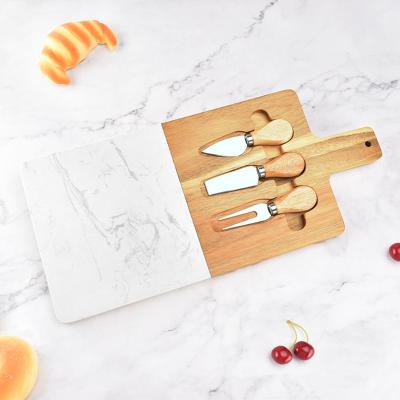 China Sustainable Custom Acacia Wooden Wholesale Marble Cheese Board And Knives With Handle for sale