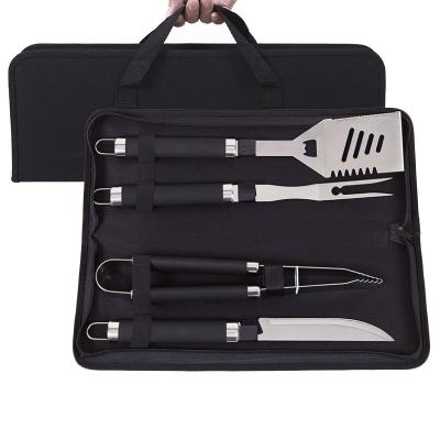 China Easily Cleaned Outdoor Barbecue 4pcs Waterproof Oxford Stainless Steel Carry Bag BBQ Set Grill Tools for sale