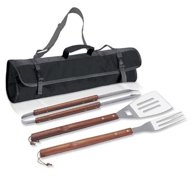 China BBQ Accessories Stainless Steel Grill Handle BBQ Tool Kit Heavy Duty Easy Cleaned Camping Wood Wood for sale