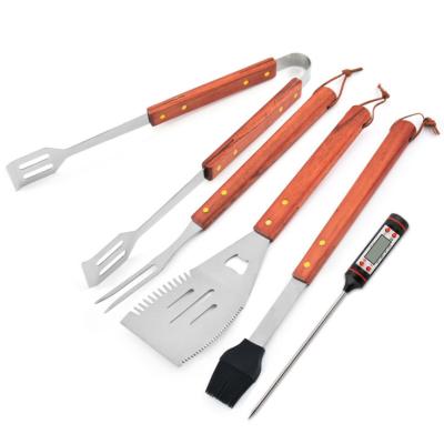 China Easily Cleaned 5 Piece GRILL Stainless Steel BBQ Tool Kit Accessory Handle for sale