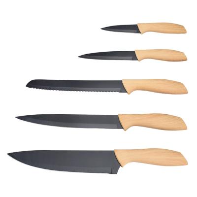 China Non Sustainable Stick 6pcs Kitchen Knife Set With Wooden Stand Stainless Steel Cooking Knife for sale