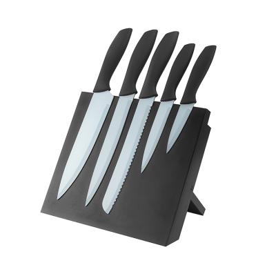 China Amazon Viable Hot Sale Non-Stick Blade Stainless Steel Kitchen Knife Set With Black With Wooden Block for sale