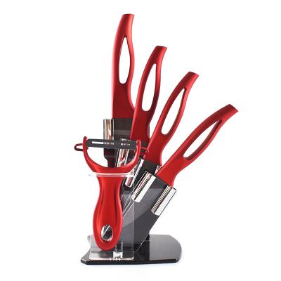 China Viable Hot Sale In Amazon 5 Pcs Kitchen Black Ceramic Blade Knife Set With Acrylic Block Knife Holder for sale