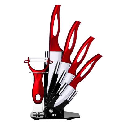 China Viable Hot Sale In Amazon 5 Pcs Ceramic Kitchen Knife Set With Acrylic Block Knife Holder for sale