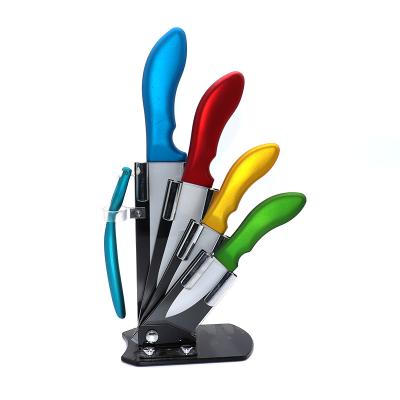 China High Quality Disposable Metallic Fruit 5pcs Handle Paint Coated Ceramic Kitchen Knife Set for sale