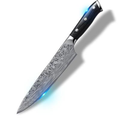 China Viable Kitchen 8inch Stainless Steel Laser Pattern Damascus Steel Japanese Slicing Chef Knife for sale