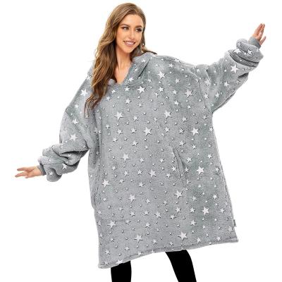 China Wearable Top Selling 2022 Stars Hooded Glow Sherpa Wearable Fleece Blankets In The Dark Hood Cover Oversized Hoodie for sale