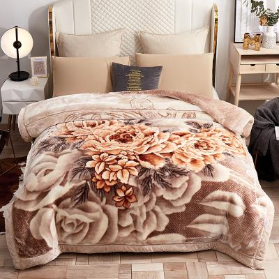 China Embossed throw 4kg per 2ply folded thick soft korean color 200*240cm 1 ply style raschel mink blanket throw blankets in bulk for sale