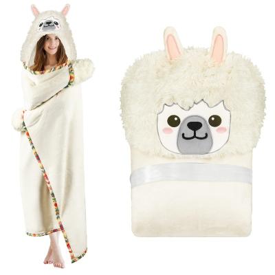 China 2022 Winter Llama PORTABLE Popular Portable Hooded Alpaca Blanket Winter Wearable Blanket For Adults for sale