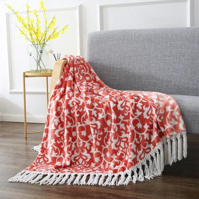 China Extra Soft Printing Fleece Folded Flannel Sofa Woven Blanket With Tassel Fringe Throw Blanket for sale