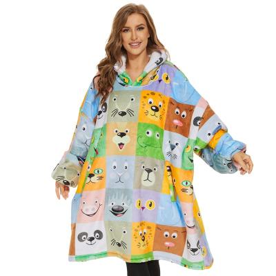 China Free sample wearable hooded wearable sweatshirt printed fleece custom sherpa oversized flannel cover up hoodie for sale