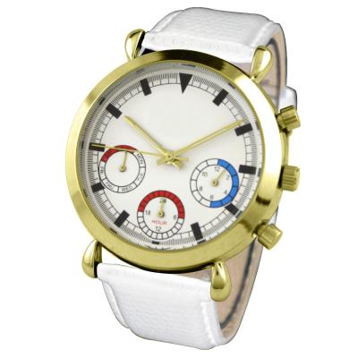 China Water Resistant FT1671 Limited Edition White Genuine Leather Strap Big Face Quartz Watch for sale