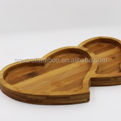 China Double Heart Shape Disposable Bamboo Dish for sale