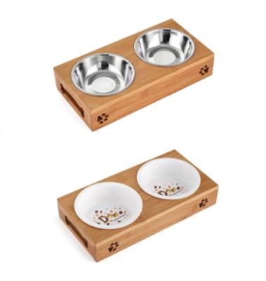 China Small Cat Feeder Disposable Bamboo Bowl And Water Cup Pet Bamboo Feeder for sale