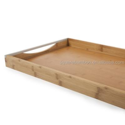 China Bamboo Kitchen Storage Tray With Stainless Handle for sale