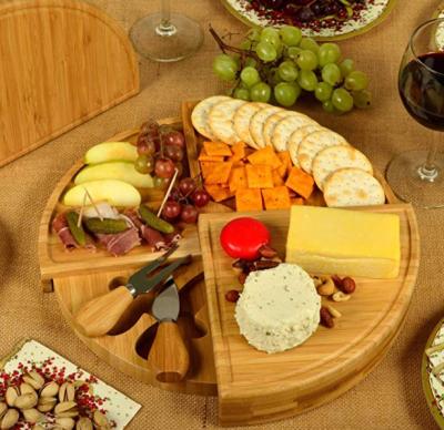 China Disposable bamboo round cheese board set, bamboo cheese board with tools for sale