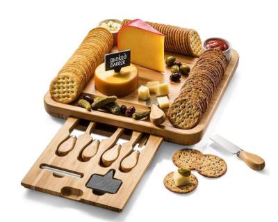 China Deluxe Disposable Bamboo Cheese Board Set with Knife and Deli Board, Knife Tray, Cheese Serving Tray for sale