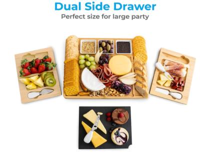 China Deluxe Disposable Bamboo Cheese Deli Board with Slate Board and Tool Kit and Drawers for sale