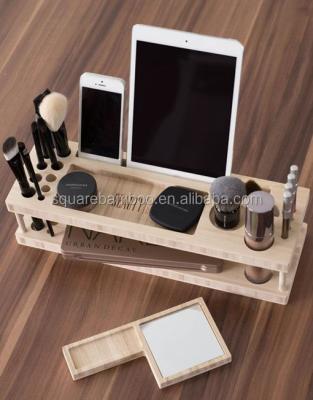 China Sustainable Bamboo Two Layer Makeup Organizer for sale