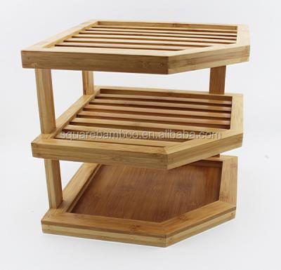 China Modern Eco-friendly Bamboo Storage Shelf Corner Rack, Kitchen Storage Bamboo Shelf, Bamboo Three Tier Rack for sale