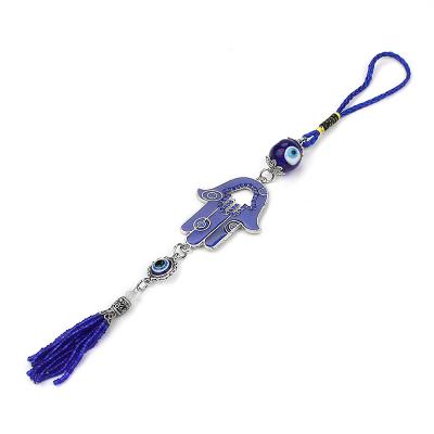 China Trendy Blue Eyes Lock Chain Fatima's Hand Tassel Dangling Key Buckle Ornaments Key Ring Wholesale Parts for sale