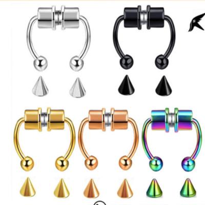 China Vintage Stainless Steel Nose Ring Cuff Men Women Fashion Body Jewelry Magnet Horseshoe Nose Studs for sale