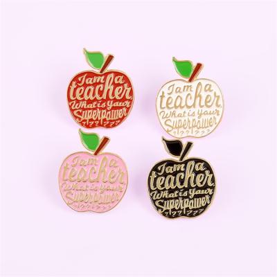 China Cute Apple Pins Creative Personality Teacher Gift Women Jewelry Accessories Baking Paint Alloy Brooches for sale