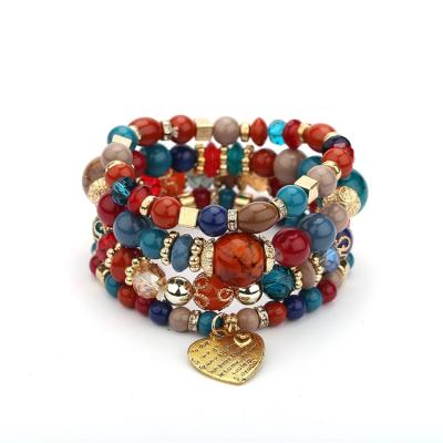 China BOHEMIA Women Crystal Abrazine Bracelets Ashion Bohemian Hand Jewelry Summer Bead Peach Heart Charm Bracelet for sale