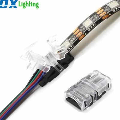 China Led Strip Light Cable Connector IP65 Waterproof 4 Pin 10mm RGB LED Strip Connector For 5050 LED Strip for sale