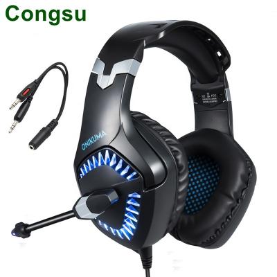 China Congsu New Style Headband Double Base Noise Reduction PC Wired 7.1 Professional Gaming Headset With Microphone For Gamer for sale