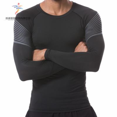 China QUICK DRY Round Breathable Men's Tight Sleeve Long Neck T-Shirt For Gym Fitness for sale