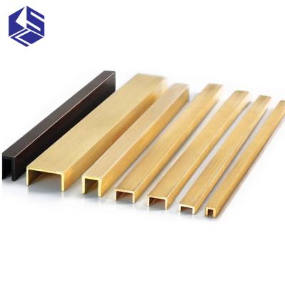 China Moisture Proof Tile Trim Strip Transition U Shape Brass Wall Profile Extrusion Tile Flooring Profiles for sale