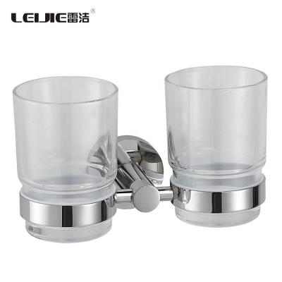 China Modern Wall Mounted Bathroom Hardware Double Toothbrush Cup Holder Stainless Steel Tumbler Holder for sale