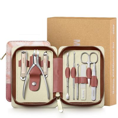 China Professional Finger 9 PCS Nail Clipper Manicure Set Nail Cutter Tools With Travel Case Kit Pedicure Sets Stainless Steel for sale