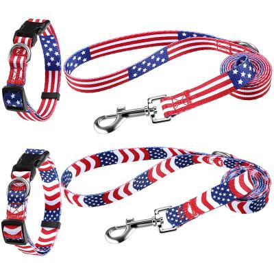 China 2021 Popular Padded Dog Collar Rope And Leash Set Chain Dog Collars And American Flag Leash Manufacturers Dog Collar for sale