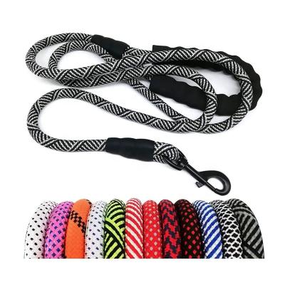 China High Quality Multi Color Braided Dog Rope Dog Leash Padded Nylon Puppy Leash Protection Handl for sale