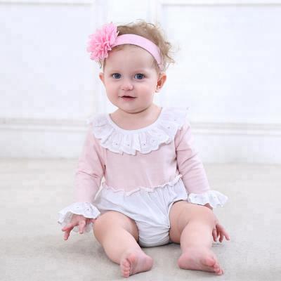 China Long sleeve cotton ruffles lace up baby sleeves baby romper custom baby clothes baby onesie collar long for sale