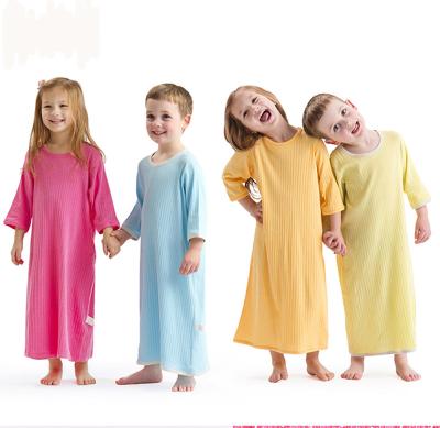 China Breathable 100% Cotton Kids Unisex Rib Pajamas Long Sleeve Nightgowns Kids Dress for sale