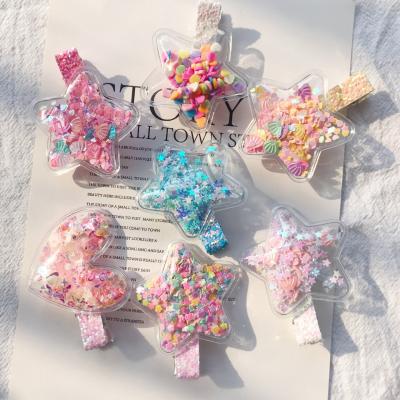 China 2021 New Star Transparent Children's Hair Clips Children's Hair Accessories Fashionable Hairpins Quicksand for sale