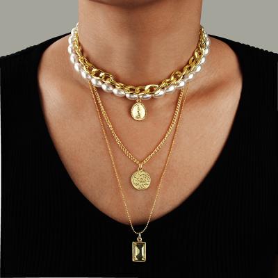 China Chain Imitation Lady Vintage Elegant Women Multi Layer Pearl Necklace for sale