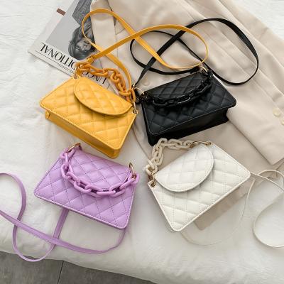 China 2021 Fashion Fashion Bag INS Chain Grid Bags Solid Female Handbags for sale